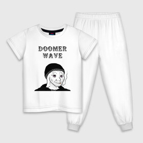 Детская пижама хлопок с принтом Doomer Wave в Екатеринбурге, 100% хлопок |  брюки и футболка прямого кроя, без карманов, на брюках мягкая резинка на поясе и по низу штанин
 | 20 | 2020 | 2021 | 21 | 2k20 | 2к20 | doomer | girl | girls | guy | man | mem | meme | memes | wafe | бумер | бумеры | волна | девушка | девушки | думер | думеры | зумер | зумеры | мем | мемы | мужчина | парень