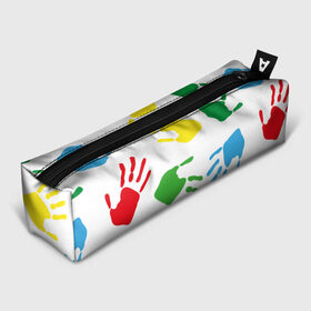 Пенал 3D с принтом Цветные ладошки - Детский узор в Екатеринбурге, 100% полиэстер | плотная ткань, застежка на молнии | дети | детский | краска | ладошки | пальцы | радуга | ребенок | руки | след | узор