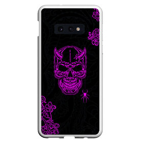 Чехол для Samsung S10E с принтом Demonic skull в Екатеринбурге, Силикон | Область печати: задняя сторона чехла, без боковых панелей | demon | evil | skull | готический | демон | дьявол | зло | монстр | паук | паутина | рога | скелет | цветы | череп