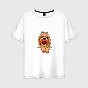 Женская футболка хлопок Oversize с принтом Ши Тцу в Екатеринбурге, 100% хлопок | свободный крой, круглый ворот, спущенный рукав, длина до линии бедер
 | домашнее животное | звери | картинки | милый | мультфильмы | популярные | прикольные | собака | ши тцу | щенок