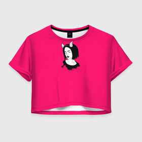 Женская футболка Crop-top 3D с принтом Дьяволица в Екатеринбурге, 100% полиэстер | круглая горловина, длина футболки до линии талии, рукава с отворотами | девушка | дьяволица | жизнь | минимализм | пафос | рога