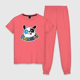 Женская пижама хлопок с принтом Панда в Екатеринбурге, 100% хлопок | брюки и футболка прямого кроя, без карманов, на брюках мягкая резинка на поясе и по низу штанин | crazy panda | panda | безумная панда | безумная пандочка | веселая панда | весёлая пандочка | панда | пандочка