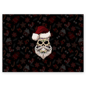 Поздравительная открытка с принтом El Santa в Екатеринбурге, 100% бумага | плотность бумаги 280 г/м2, матовая, на обратной стороне линовка и место для марки
 | 2021 | bones | christmas | death | death day | happy | merry christmas | merry x mas | mexico | new year | santa | santa claus | scull | smile | борода | дед мороз | кости | мексика | новогодний | новый год | с новым годом | санта | скелет | счастливый | 