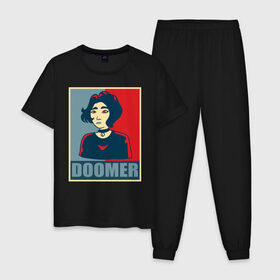 Мужская пижама хлопок с принтом Doomer girl в Екатеринбурге, 100% хлопок | брюки и футболка прямого кроя, без карманов, на брюках мягкая резинка на поясе и по низу штанин
 | 