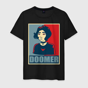 Мужская футболка хлопок с принтом Doomer girl в Екатеринбурге, 100% хлопок | прямой крой, круглый вырез горловины, длина до линии бедер, слегка спущенное плечо. | 