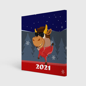 Холст квадратный с принтом Бычара 2021 в Екатеринбурге, 100% ПВХ |  | Тематика изображения на принте: 2021 | 7 января | bull | newyear | santa | бык | быки | бычок | год быка | дед мороз | корова | новогодние каникулы | новогодние праздники | новый 2021 | новый год | новый год 2021 | рождество | сани | санта | санта клаус