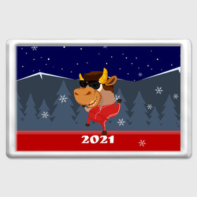 Магнит 45*70 с принтом Бычара 2021 в Екатеринбурге, Пластик | Размер: 78*52 мм; Размер печати: 70*45 | Тематика изображения на принте: 2021 | 7 января | bull | newyear | santa | бык | быки | бычок | год быка | дед мороз | корова | новогодние каникулы | новогодние праздники | новый 2021 | новый год | новый год 2021 | рождество | сани | санта | санта клаус