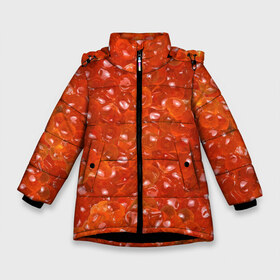 Зимняя куртка для девочек 3D с принтом Красная икра в Екатеринбурге, ткань верха — 100% полиэстер; подклад — 100% полиэстер, утеплитель — 100% полиэстер. | длина ниже бедра, удлиненная спинка, воротник стойка и отстегивающийся капюшон. Есть боковые карманы с листочкой на кнопках, утяжки по низу изделия и внутренний карман на молнии. 

Предусмотрены светоотражающий принт на спинке, радужный светоотражающий элемент на пуллере молнии и на резинке для утяжки. | Тематика изображения на принте: black | butter | camouflage | caviar | fish | fisherman | food | luxury | new year | red | riches | белуга | богатство | бутерброд | еда | икра | камуфляж | красная | лосось | масло | новый год | осётр | роскошь | рыба | рыбак | севрюга | сёмга