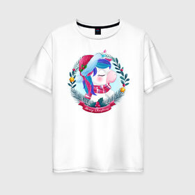 Женская футболка хлопок Oversize с принтом Юни в Екатеринбурге, 100% хлопок | свободный крой, круглый ворот, спущенный рукав, длина до линии бедер
 | арт | графика | единорог | животные | звери | пони