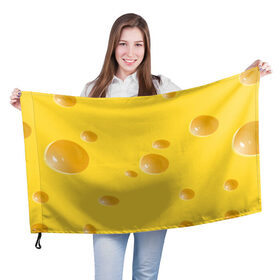 Флаг 3D с принтом Реалистичный желтый сыр в Екатеринбурге, 100% полиэстер | плотность ткани — 95 г/м2, размер — 67 х 109 см. Принт наносится с одной стороны | еда | желтый | крыса | мышиный | мышь | прикольная | сыр | сырный | узор | фастфуд