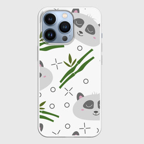 Чехол для iPhone 13 Pro с принтом Панда с бамбуком в Екатеринбурге,  |  | бамбук | белый | детский | милый | мультяшный | панда | паттерн | узор