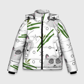 Зимняя куртка для мальчиков 3D с принтом Панда с бамбуком в Екатеринбурге, ткань верха — 100% полиэстер; подклад — 100% полиэстер, утеплитель — 100% полиэстер | длина ниже бедра, удлиненная спинка, воротник стойка и отстегивающийся капюшон. Есть боковые карманы с листочкой на кнопках, утяжки по низу изделия и внутренний карман на молнии. 

Предусмотрены светоотражающий принт на спинке, радужный светоотражающий элемент на пуллере молнии и на резинке для утяжки | бамбук | белый | детский | милый | мультяшный | панда | паттерн | узор