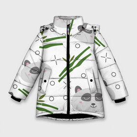 Зимняя куртка для девочек 3D с принтом Панда с бамбуком в Екатеринбурге, ткань верха — 100% полиэстер; подклад — 100% полиэстер, утеплитель — 100% полиэстер. | длина ниже бедра, удлиненная спинка, воротник стойка и отстегивающийся капюшон. Есть боковые карманы с листочкой на кнопках, утяжки по низу изделия и внутренний карман на молнии. 

Предусмотрены светоотражающий принт на спинке, радужный светоотражающий элемент на пуллере молнии и на резинке для утяжки. | бамбук | белый | детский | милый | мультяшный | панда | паттерн | узор