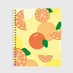 Тетрадь с принтом Апельсиновый летний узор в Екатеринбурге, 100% бумага | 48 листов, плотность листов — 60 г/м2, плотность картонной обложки — 250 г/м2. Листы скреплены сбоку удобной пружинной спиралью. Уголки страниц и обложки скругленные. Цвет линий — светло-серый
 | апельсин | апельсиновый | летний | оранжевый | паттерн | узор | фруктовый