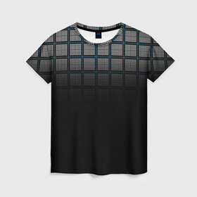 Женская футболка 3D с принтом клетка в Екатеринбурге, 100% полиэфир ( синтетическое хлопкоподобное полотно) | прямой крой, круглый вырез горловины, длина до линии бедер | геометрия | клетка | линии | полоски | полосы | ровно | серый | сетка | синий | темный | точки | черный