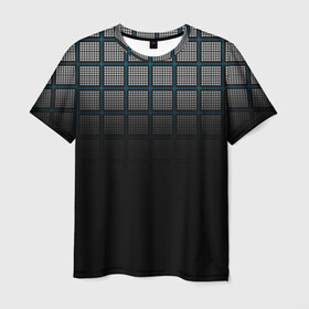 Мужская футболка 3D с принтом клетка в Екатеринбурге, 100% полиэфир | прямой крой, круглый вырез горловины, длина до линии бедер | геометрия | клетка | линии | полоски | полосы | ровно | серый | сетка | синий | темный | точки | черный