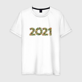 Мужская футболка хлопок с принтом Новый Год 2021 в Екатеринбурге, 100% хлопок | прямой крой, круглый вырез горловины, длина до линии бедер, слегка спущенное плечо. | елка | новогодние игрушки | новый год | новый год 2021 | цифры