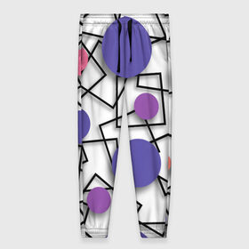 Женские брюки 3D с принтом Геометрический узор в Екатеринбурге, полиэстер 100% | прямой крой, два кармана без застежек по бокам, с мягкой трикотажной резинкой на поясе и по низу штанин. В поясе для дополнительного комфорта — широкие завязки | 3д эффект | графика | квадраты | объемные фигуры | разноцветные круги