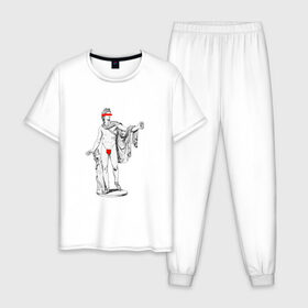 Мужская пижама хлопок с принтом MMXX в Екатеринбурге, 100% хлопок | брюки и футболка прямого кроя, без карманов, на брюках мягкая резинка на поясе и по низу штанин
 | Тематика изображения на принте: 2020 | minimalism | mmxx | virofft | viront | vt | минимализм | статуя