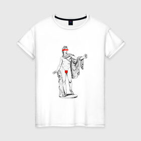 Женская футболка хлопок с принтом MMXX в Екатеринбурге, 100% хлопок | прямой крой, круглый вырез горловины, длина до линии бедер, слегка спущенное плечо | Тематика изображения на принте: 2020 | minimalism | mmxx | virofft | viront | vt | минимализм | статуя
