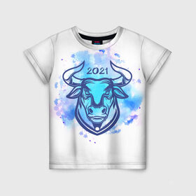 Детская футболка 3D с принтом Год быка в Екатеринбурге, 100% гипоаллергенный полиэфир | прямой крой, круглый вырез горловины, длина до линии бедер, чуть спущенное плечо, ткань немного тянется | 2021 | год быка | новый год | с новым годом