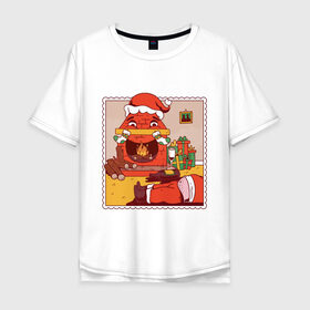 Мужская футболка хлопок Oversize с принтом Пьяный Санта в Екатеринбурге, 100% хлопок | свободный крой, круглый ворот, “спинка” длиннее передней части | 