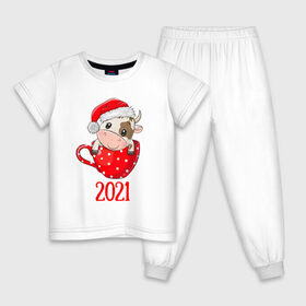 Детская пижама хлопок с принтом Милый новогодний бычок 2021 в Екатеринбурге, 100% хлопок |  брюки и футболка прямого кроя, без карманов, на брюках мягкая резинка на поясе и по низу штанин
 | Тематика изображения на принте: 2021 | 7 января | bull | newyear | santa | бык | быки | бычок | год быка | дед мороз | корова | новогодние каникулы | новогодние праздники | новый 2021 | новый год | новый год 2021 | рождество | сани | санта | санта клаус