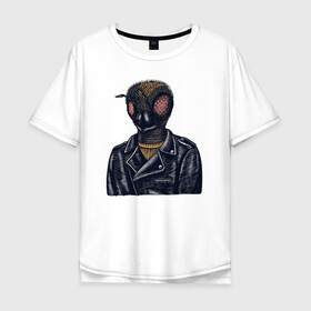 Мужская футболка хлопок Oversize с принтом Пчела байкер в Екатеринбурге, 100% хлопок | свободный крой, круглый ворот, “спинка” длиннее передней части | байкер | глаза | кожаная | косуха | насекомое | одежда | пчела | хипстер