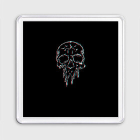 Магнит 55*55 с принтом Skull Glitch в Екатеринбурге, Пластик | Размер: 65*65 мм; Размер печати: 55*55 мм | bone | glitch | graffite | neon | skull | глитч | голова | граффити | кости | кость | неон | полосы | рисунок | человек | череп