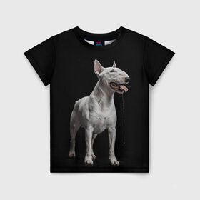 Детская футболка 3D с принтом Bully в Екатеринбурге, 100% гипоаллергенный полиэфир | прямой крой, круглый вырез горловины, длина до линии бедер, чуть спущенное плечо, ткань немного тянется | bull terrier | dog | ears | eyes | fangs | jaw | muzzle | paws | saliva | tongue | бультерьер | глаза | клыки | лапы | нос | пасть | слюна | собака | уши | язык