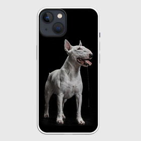 Чехол для iPhone 13 с принтом Bully в Екатеринбурге,  |  | bull terrier | dog | ears | eyes | fangs | jaw | muzzle | paws | saliva | tongue | бультерьер | глаза | клыки | лапы | нос | пасть | слюна | собака | уши | язык