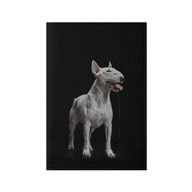 Обложка для паспорта матовая кожа с принтом Bully в Екатеринбурге, натуральная матовая кожа | размер 19,3 х 13,7 см; прозрачные пластиковые крепления | Тематика изображения на принте: bull terrier | dog | ears | eyes | fangs | jaw | muzzle | paws | saliva | tongue | бультерьер | глаза | клыки | лапы | нос | пасть | слюна | собака | уши | язык