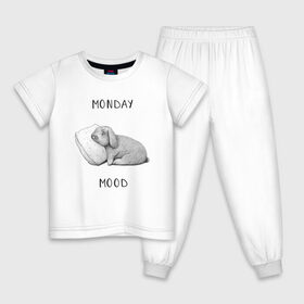 Детская пижама хлопок с принтом Monday Mood в Екатеринбурге, 100% хлопок |  брюки и футболка прямого кроя, без карманов, на брюках мягкая резинка на поясе и по низу штанин
 | dream | monday | mood | rabbit | sleep | заяц | кролик | понедельник | работа | сон | спать