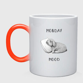 Кружка хамелеон с принтом Monday Mood в Екатеринбурге, керамика | меняет цвет при нагревании, емкость 330 мл | dream | monday | mood | rabbit | sleep | заяц | кролик | понедельник | работа | сон | спать