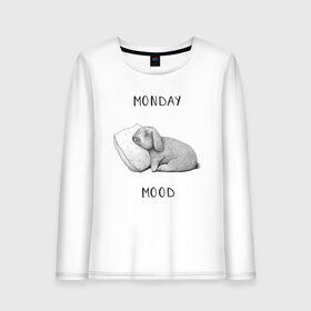 Женский лонгслив хлопок с принтом Monday Mood в Екатеринбурге, 100% хлопок |  | dream | monday | mood | rabbit | sleep | заяц | кролик | понедельник | работа | сон | спать