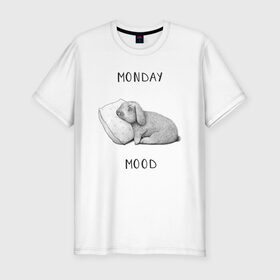 Мужская футболка хлопок Slim с принтом Monday Mood в Екатеринбурге, 92% хлопок, 8% лайкра | приталенный силуэт, круглый вырез ворота, длина до линии бедра, короткий рукав | dream | monday | mood | rabbit | sleep | заяц | кролик | понедельник | работа | сон | спать