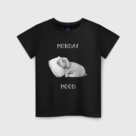 Детская футболка хлопок с принтом Monday Mood в Екатеринбурге, 100% хлопок | круглый вырез горловины, полуприлегающий силуэт, длина до линии бедер | dream | monday | mood | rabbit | sleep | заяц | кролик | понедельник | работа | сон | спать