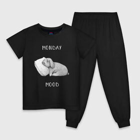 Детская пижама хлопок с принтом Monday Mood в Екатеринбурге, 100% хлопок |  брюки и футболка прямого кроя, без карманов, на брюках мягкая резинка на поясе и по низу штанин
 | dream | monday | mood | rabbit | sleep | заяц | кролик | понедельник | работа | сон | спать