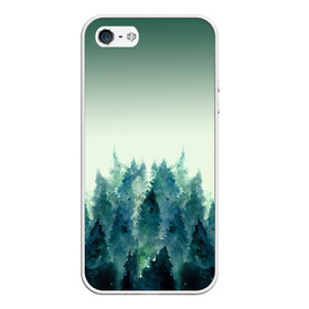 Чехол для iPhone 5/5S матовый с принтом акварельный лес градиент в Екатеринбурге, Силикон | Область печати: задняя сторона чехла, без боковых панелей | акварель | горы | деревья | дымка | ели | лес | нрадиент | олень | отражение | природа | рисунок | силуэты