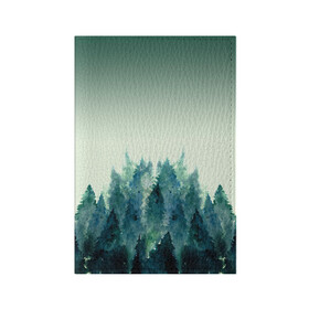 Обложка для паспорта матовая кожа с принтом акварельный лес градиент в Екатеринбурге, натуральная матовая кожа | размер 19,3 х 13,7 см; прозрачные пластиковые крепления | акварель | горы | деревья | дымка | ели | лес | нрадиент | олень | отражение | природа | рисунок | силуэты