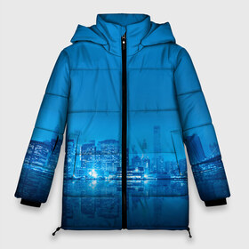 Женская зимняя куртка 3D с принтом вид на ночной мегаполис в Екатеринбурге, верх — 100% полиэстер; подкладка — 100% полиэстер; утеплитель — 100% полиэстер | длина ниже бедра, силуэт Оверсайз. Есть воротник-стойка, отстегивающийся капюшон и ветрозащитная планка. 

Боковые карманы с листочкой на кнопках и внутренний карман на молнии | вид | здания | мегаполис | многоэтажки | ночной город | отражение | смог | туман