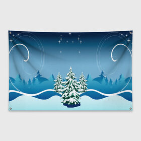 Флаг-баннер с принтом Зимние ели под снегом арт в Екатеринбурге, 100% полиэстер | размер 67 х 109 см, плотность ткани — 95 г/м2; по краям флага есть четыре люверса для крепления | арт | графика | ели | елки | звезды | зима | лес | мороз | праздники | природа | рисунок | снег | снежок