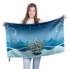 Флаг 3D с принтом Зимние ели под снегом арт в Екатеринбурге, 100% полиэстер | плотность ткани — 95 г/м2, размер — 67 х 109 см. Принт наносится с одной стороны | арт | графика | ели | елки | звезды | зима | лес | мороз | праздники | природа | рисунок | снег | снежок