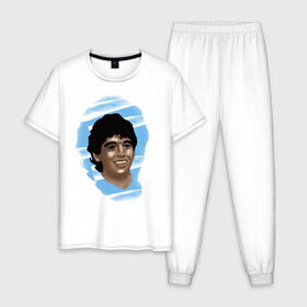 Мужская пижама хлопок с принтом Diego Maradona в Екатеринбурге, 100% хлопок | брюки и футболка прямого кроя, без карманов, на брюках мягкая резинка на поясе и по низу штанин
 | Тематика изображения на принте: diego maradona | football | диего марадона | матч | первенство | футбол | чемпионат