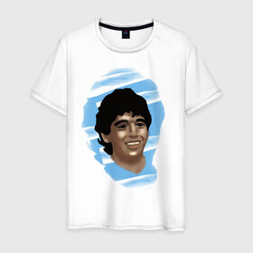 Мужская футболка хлопок с принтом Diego Maradona в Екатеринбурге, 100% хлопок | прямой крой, круглый вырез горловины, длина до линии бедер, слегка спущенное плечо. | diego maradona | football | диего марадона | матч | первенство | футбол | чемпионат
