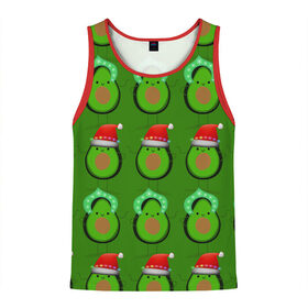 Мужская майка 3D с принтом Авокадо отмечают Новый год! в Екатеринбурге, 100% полиэстер | круглая горловина, приталенный силуэт, длина до линии бедра. Пройма и горловина окантованы тонкой бейкой | 2021 | авокадо | авокадо дед мороз | авокадо дед мороз и снегурочка | авокадо новый год | авокадо паттерн | авокадо снегурочка | авокадо тусовка | дед мороз и снегурочка авокадо