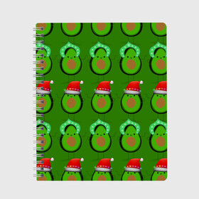 Тетрадь с принтом Авокадо отмечают Новый год! в Екатеринбурге, 100% бумага | 48 листов, плотность листов — 60 г/м2, плотность картонной обложки — 250 г/м2. Листы скреплены сбоку удобной пружинной спиралью. Уголки страниц и обложки скругленные. Цвет линий — светло-серый
 | 2021 | авокадо | авокадо дед мороз | авокадо дед мороз и снегурочка | авокадо новый год | авокадо паттерн | авокадо снегурочка | авокадо тусовка | дед мороз и снегурочка авокадо