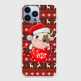 Чехол для iPhone 13 Pro Max с принтом Милый новогодний бычок 2021 в Екатеринбурге,  |  | 2021 | 7 января | bull | newyear | santa | бык | быки | бычок | год быка | дед мороз | корова | новогодние каникулы | новогодние праздники | новый 2021 | новый год | новый год 2021 | рождество | сани | санта | санта клаус