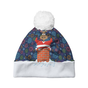 Шапка 3D c помпоном с принтом Санта в Трубе в Екатеринбурге, 100% полиэстер | универсальный размер, печать по всей поверхности изделия | christmas | merry christmas | дед мороз | ёлка | зима | мороз | новый год | подарок | праздник | рождество | с новым годом | санта клаус | снегурочка | снежинки