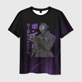 Мужская футболка 3D с принтом Anime | Dad #1 в Екатеринбурге, 100% полиэфир | прямой крой, круглый вырез горловины, длина до линии бедер | anime | dad | аниме | анимешникам | анимэ | иероглиф | китай | мультики | неоновые лучи | папа | прикольная | робот | фиолетовый | чёрная футболка | япония